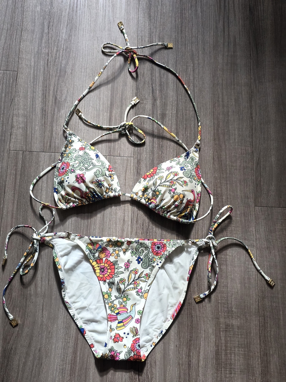 Tory Burch White Bikini Bottom with Colorful Floral Waistband.excellentcondition